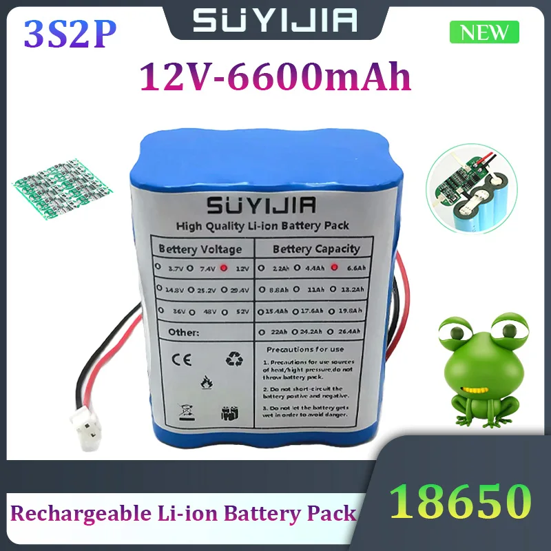 

New 12V 6600mAh Battery 3S2P 18650 Rechargeable Li-ion Battery with Built-in BMS Protection Board for LED Emergency Power Supply