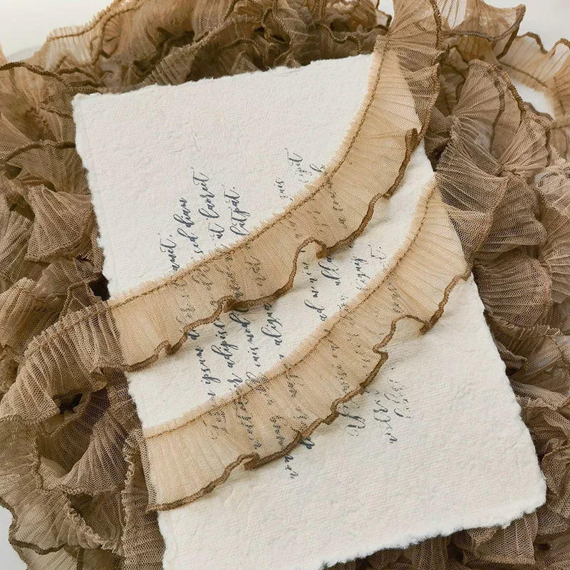 Морщинистая плиссированная кружевная ткань вышитая лента с бахромой воротник