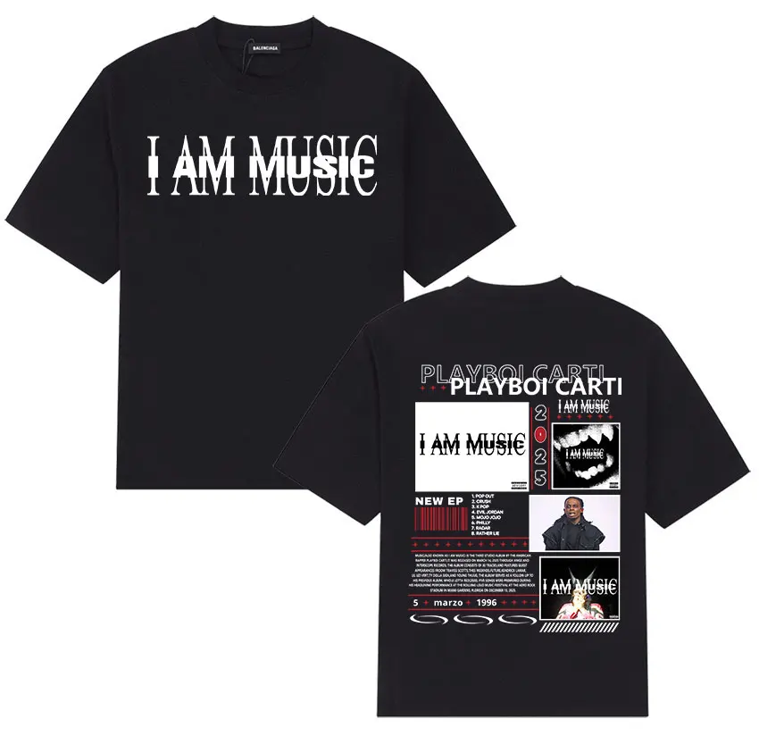 Фото Рэпер Playboi Carti I AM MUSIC Album Merch Футболки Мужские летние футболки с круглым вырезом и короткими рукавами Унисекс Хип-хоп готические футболки уличная одежда №1