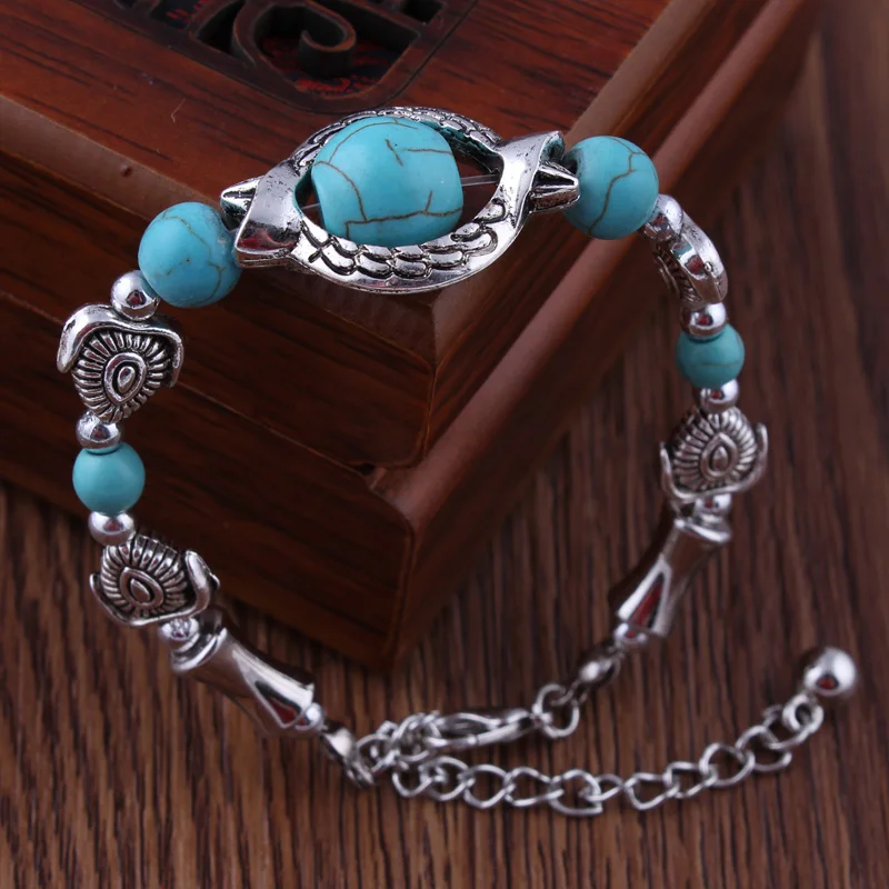 

Vintage Tibet Silver Heart Natural Stone Bead Snake Ouroboros Bracelets & Bangles for Women Jewelry Boho Bijuteria Bijoux