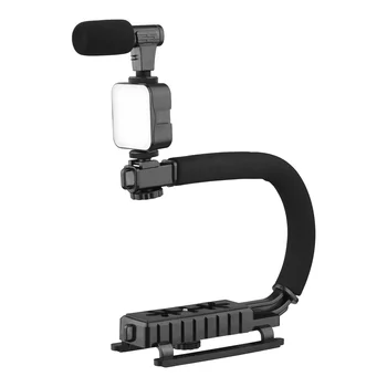 U Grip Handle Handheld Vlog Bracket Stabilizer Kit with LED Video Light Mic Phone Holder for Smartphone Camera Vlog Video Record 1