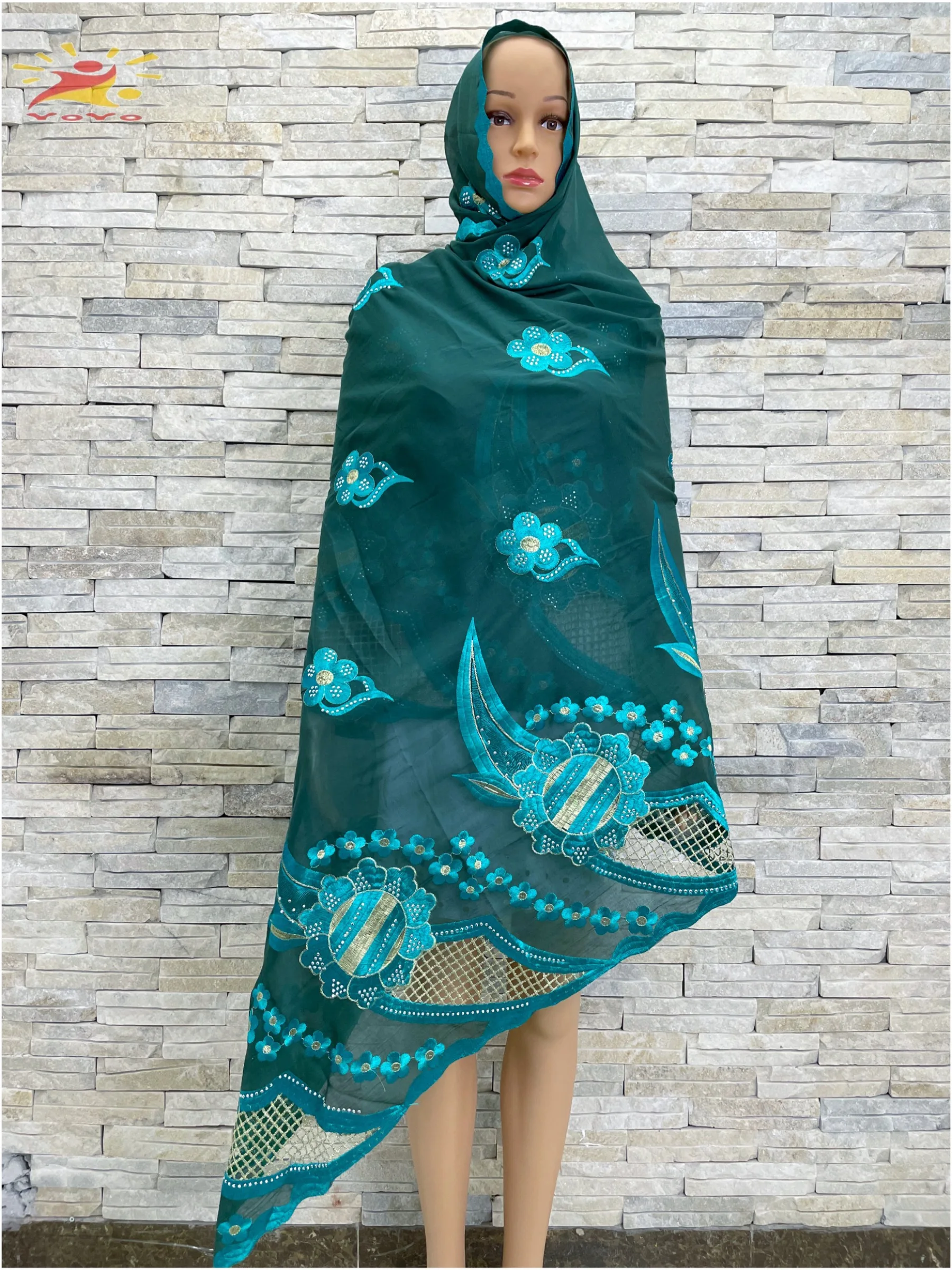 2022 New African Women Scarf Soft  100% Cotton Dubai Muslim Embroidery  Big Size Hijab For Shawls Wraps