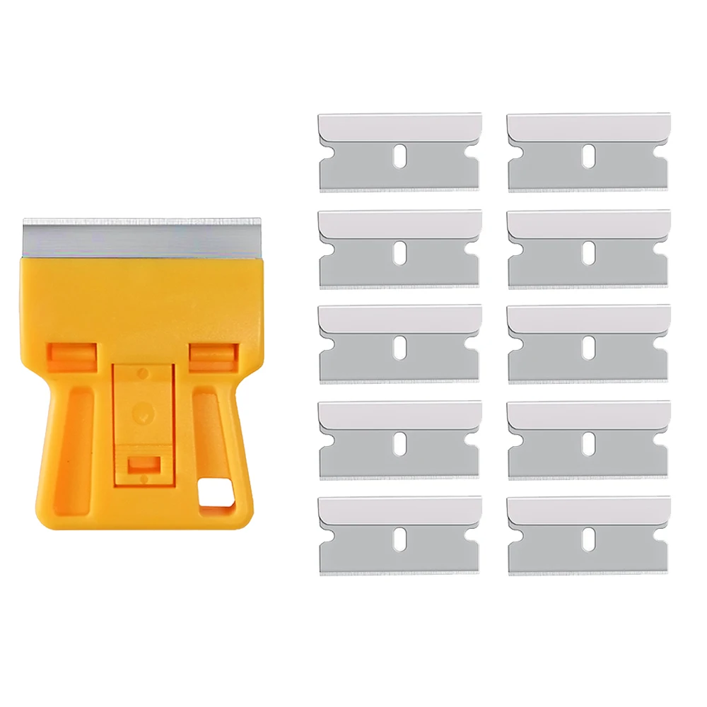 

10pcs Blades with Razor Blade Scraper Set Cleaning Tool Dual-purpose For Scraping Labels Decals Stickers Remove Bubbles E18