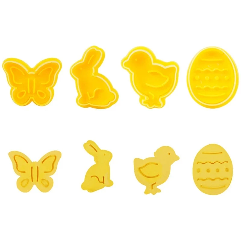 

4Pcs/Set Easter Biscuit Cookie Cutter Egg Rabbit Chick Butterfly Plastic Plunger Fondant Pastry Biscuit Mold Decor Baking Tools