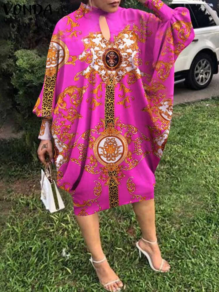 

Платье VONDA женское с длинным рукавом, модный Повседневный Сарафан с круглым вырезом, винтажный оверсайз с цветочным принтом в богемном стил...