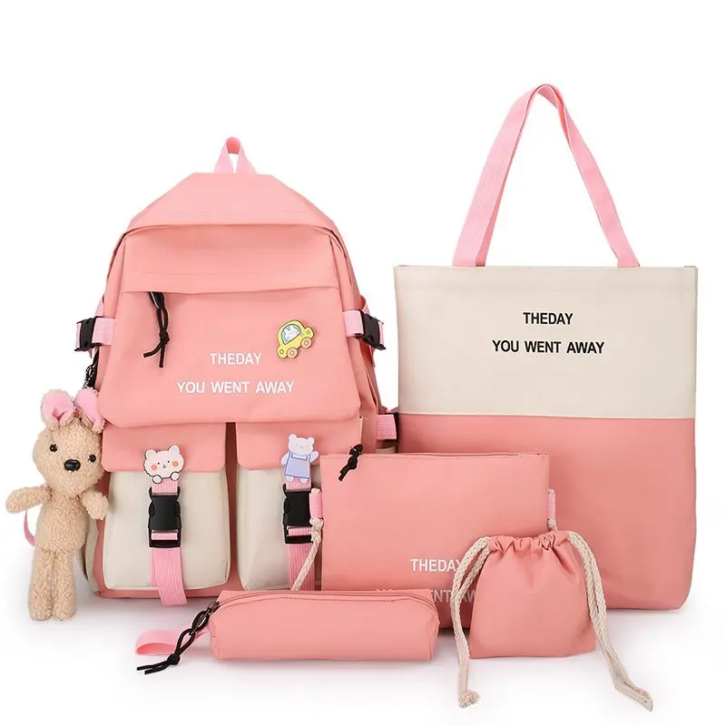 

5 Piece/Set Unisex School Bags Canvas Women Backpack Casual Classical School Bag Teenage Girls Fashion Student School Bag
