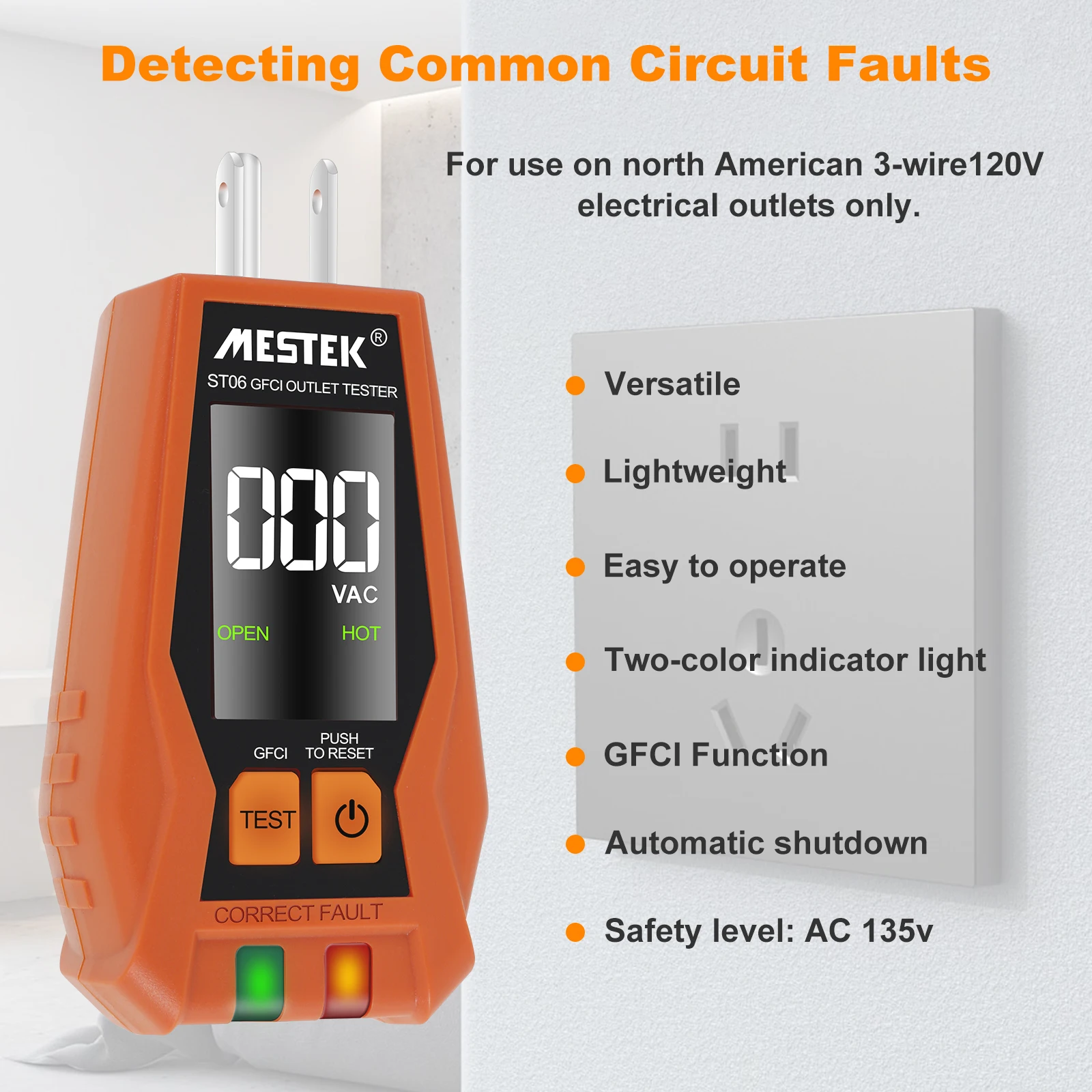 Тестер электрической розетки 7-дюймовый дисплей 3-проводной тестер цепей легко