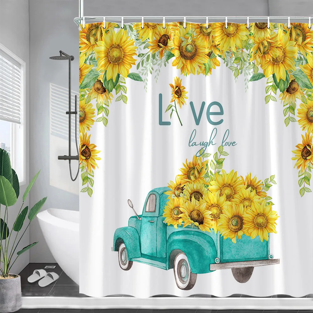 

Занавески для душа в деревенском стиле с подсолнухами, винтажные весенние желтые цветы, растения, акварельные художественные тканевые занавески, декор для ванной комнаты