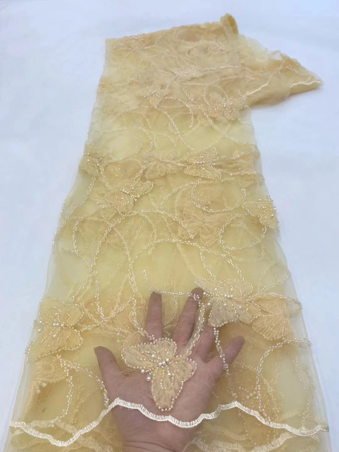 

2023 5Y New Arrival Africa PopularFantastic Design Embroidery Tulle mesh Net Sequins Lace Super Quality Fabric with beads Weddin