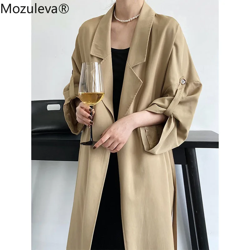 

Mozuleva Stylish Oversized Women Long Trench Coats 2022 Autumn Winter Belted Loose Casual Female Long Overcoat