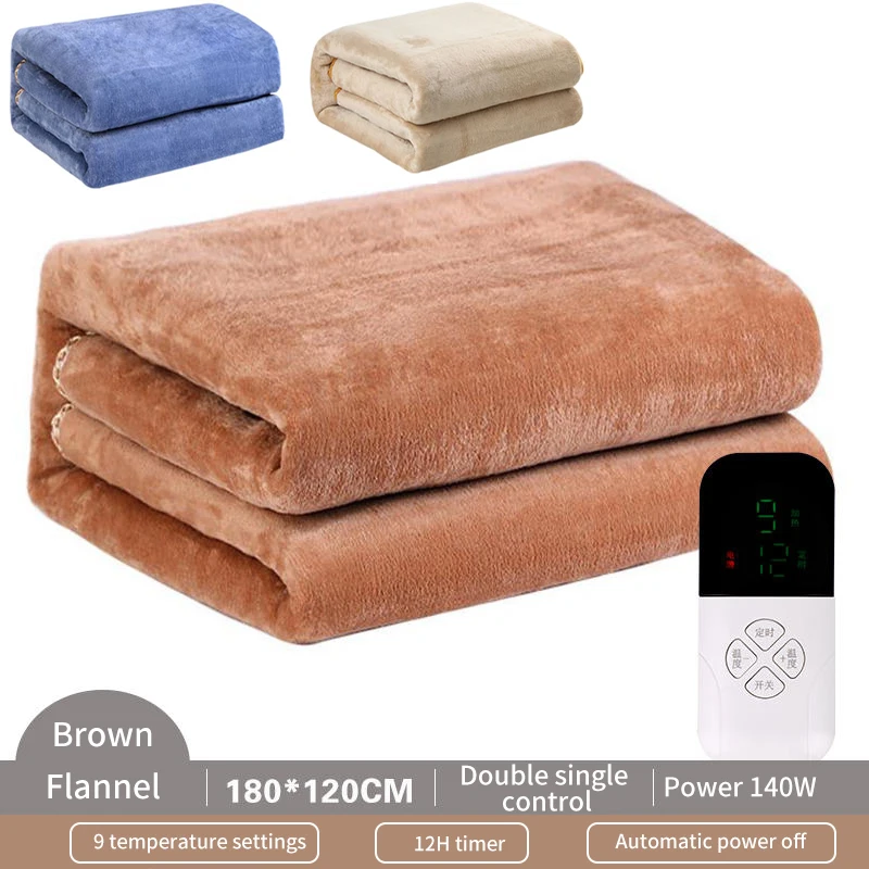 

9 Flannel Electric Heating Bed Double Thermostat Blanket Remote Throw Smart Level Electric 2 Persons Blanket Temperature