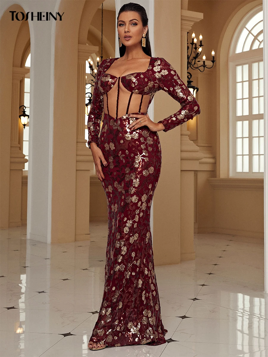 Tosheiny сексуальное вечернее платье для вечерние милое с блестками выпускного