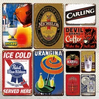 vintage coffee bar metal poster tin sign retro beer art wall stickers metal plate signs rustic man cave living room decor plaque