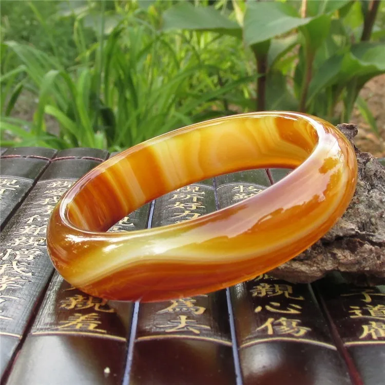 

Original Ecological Pattern Agate Yellow Bangles Chalcedony Round Sweet Luck Jewelry