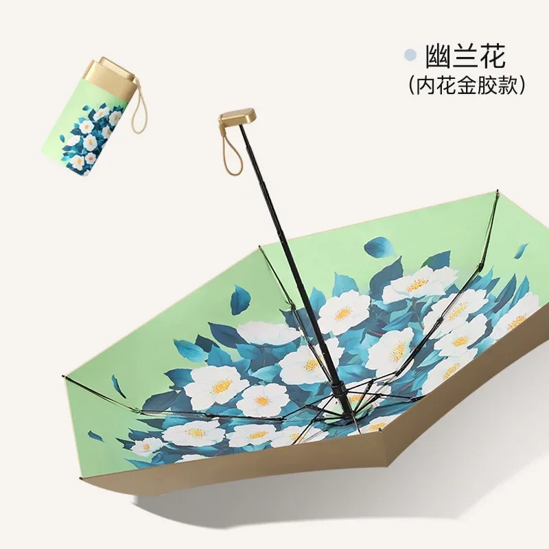 Мини-складной солнцезащитный зонт для женщин УФ-солнце с золотым покрытием