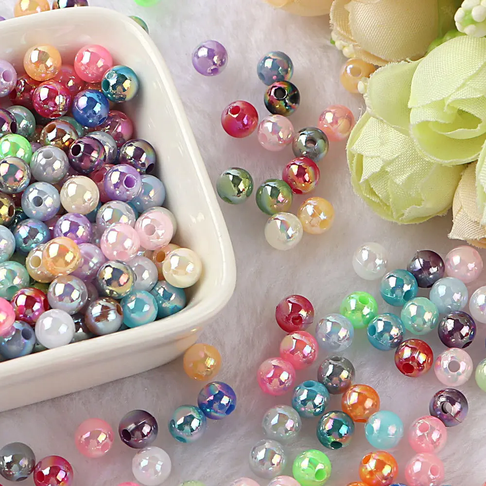 

6/8/10mm acrylic solid color AB perforated pearl DIY necklace jewelry AB colored beaded material