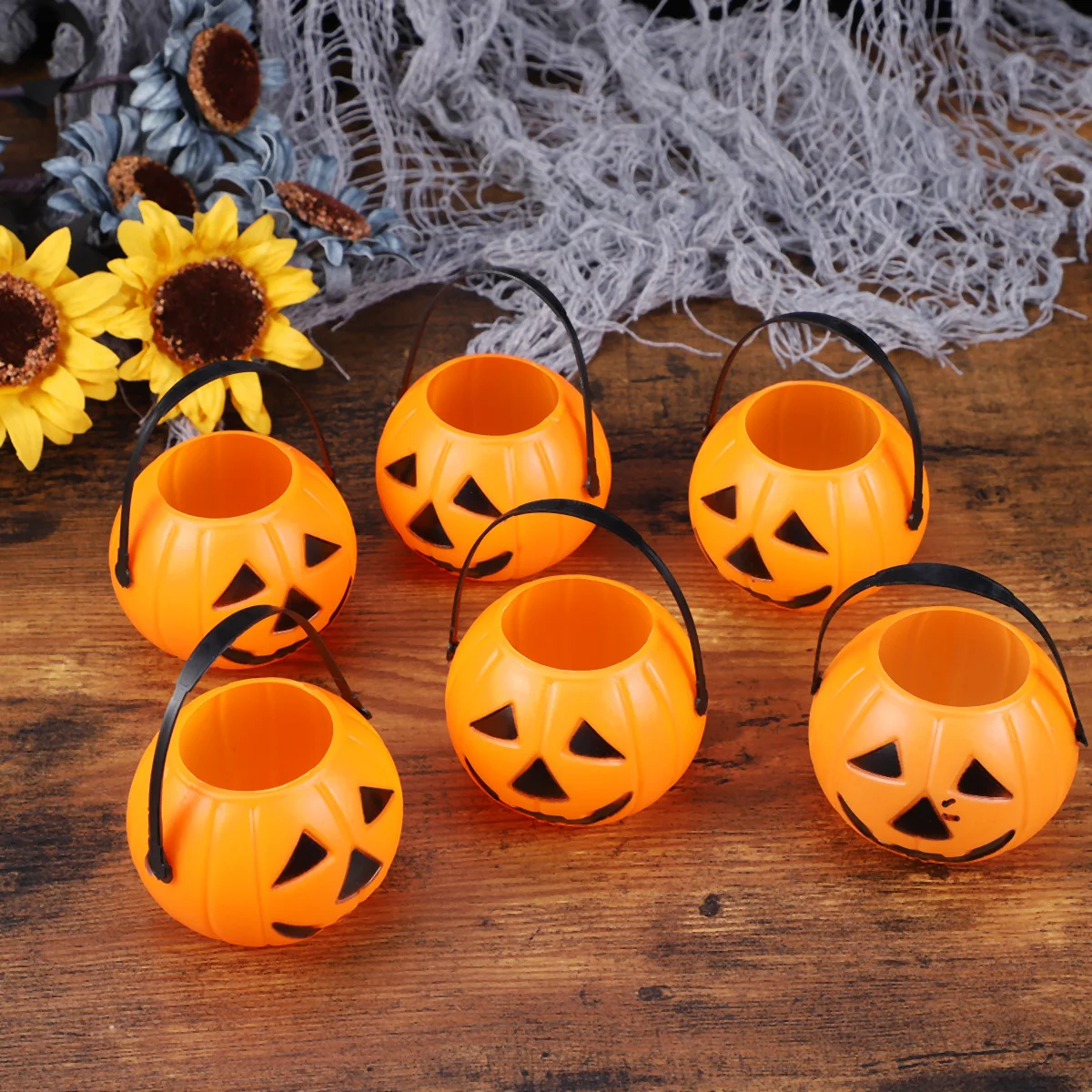 

6Pcs Pumpkin Bucket Portable Pumpkin with Handle Children Trick or Treat Pumpkin Candy Pail for Supplies