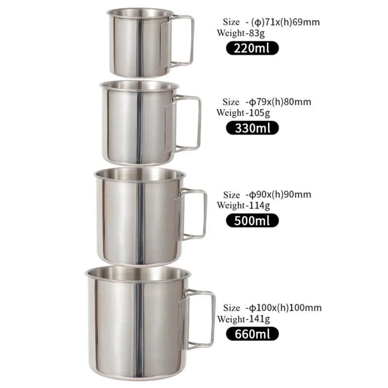 4 шт./набор складная чашка из нержавеющей стали 220 + 330 500 660 мл |