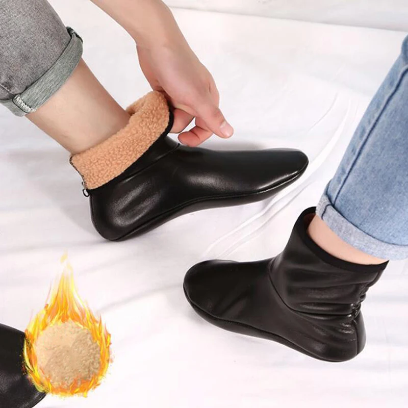 

Unisex Winter Warm Leather Thermal Boat Slipper Indoor Home Soft Non-Slip Socks Men Women Breathable Comfortable Middle Socks