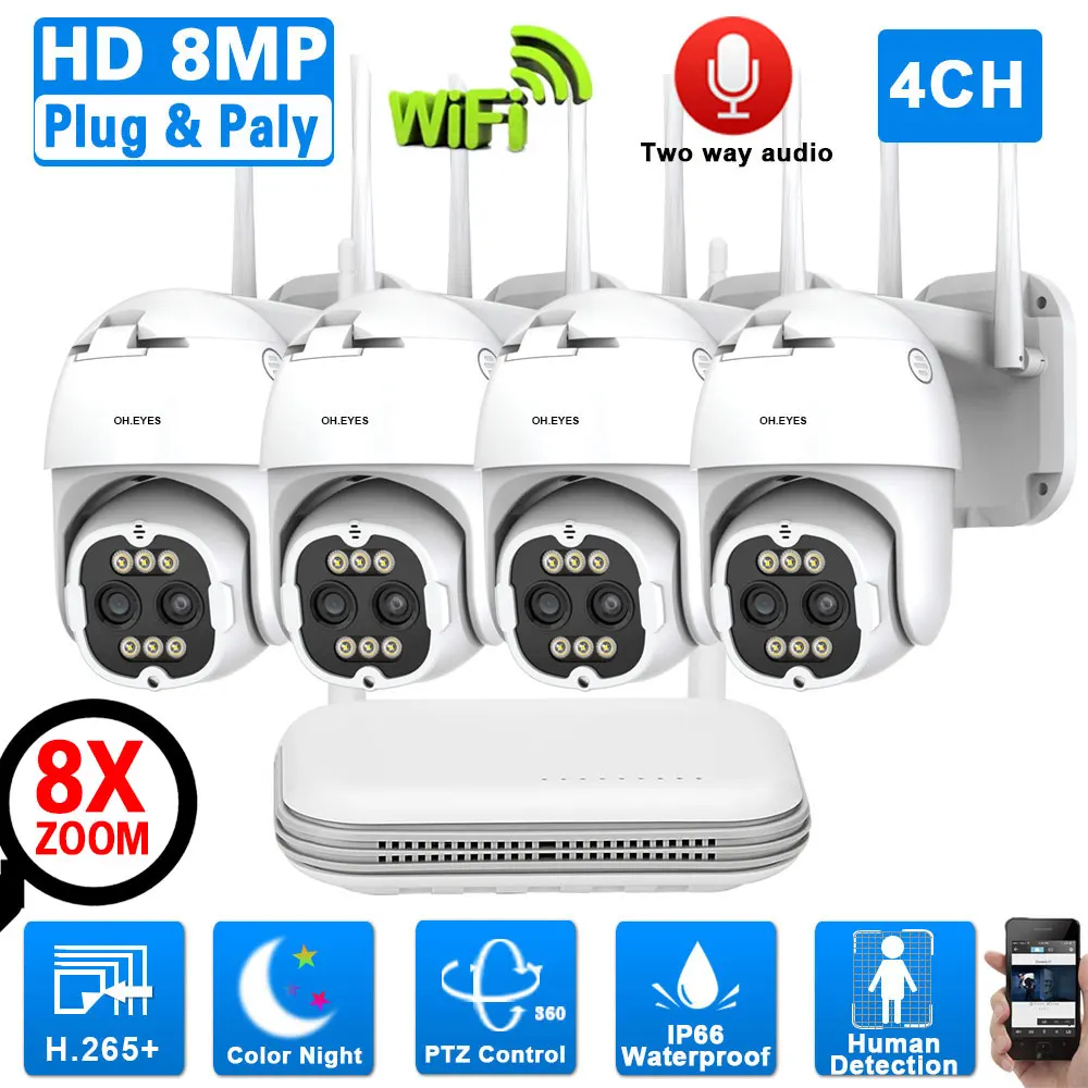 8x Zoom Color Night Vision Cctv System 4 Channel Wifi Nvr Kit