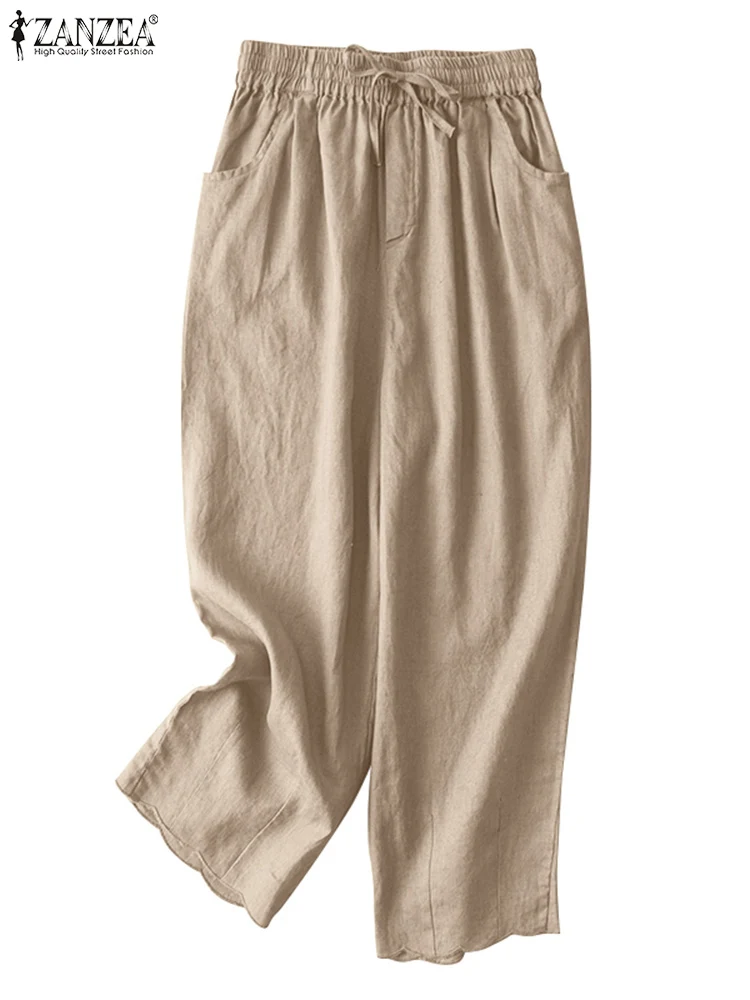 Женские винтажные однотонные хлопковые брюки ZANZEA летние повседневные