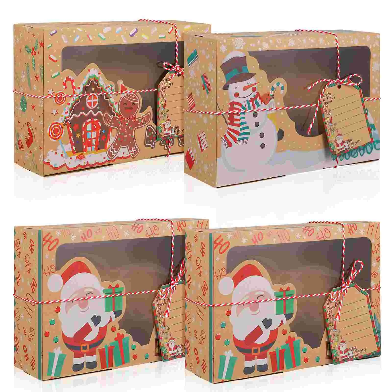 

Christmas Cookie Boxes Kraft Paper Santa Snowman Candy Snack Packaging Box New Year Party Favor Decoration Navidad