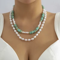 ingesight z bohemian blue polymer clay pearls choker necklace for women multilayer imitation pearl summer beach collar jewelry