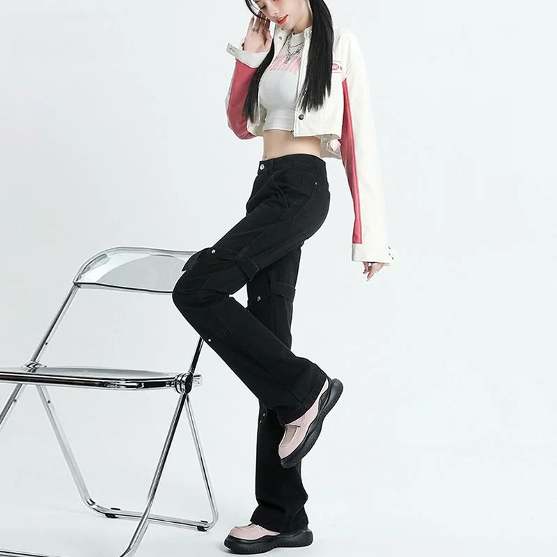 American High Street Jeans Women 2023 Spring And Autumn Cross Design Sense Micro Horn Straight Tube