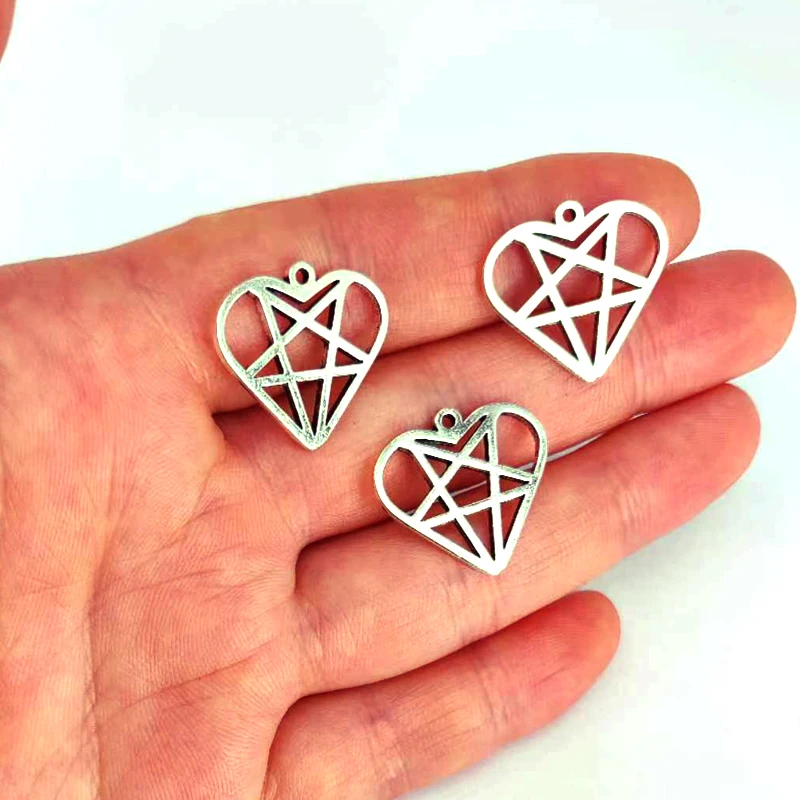 

5pcs Heart and pentagram pendant charms for DIY