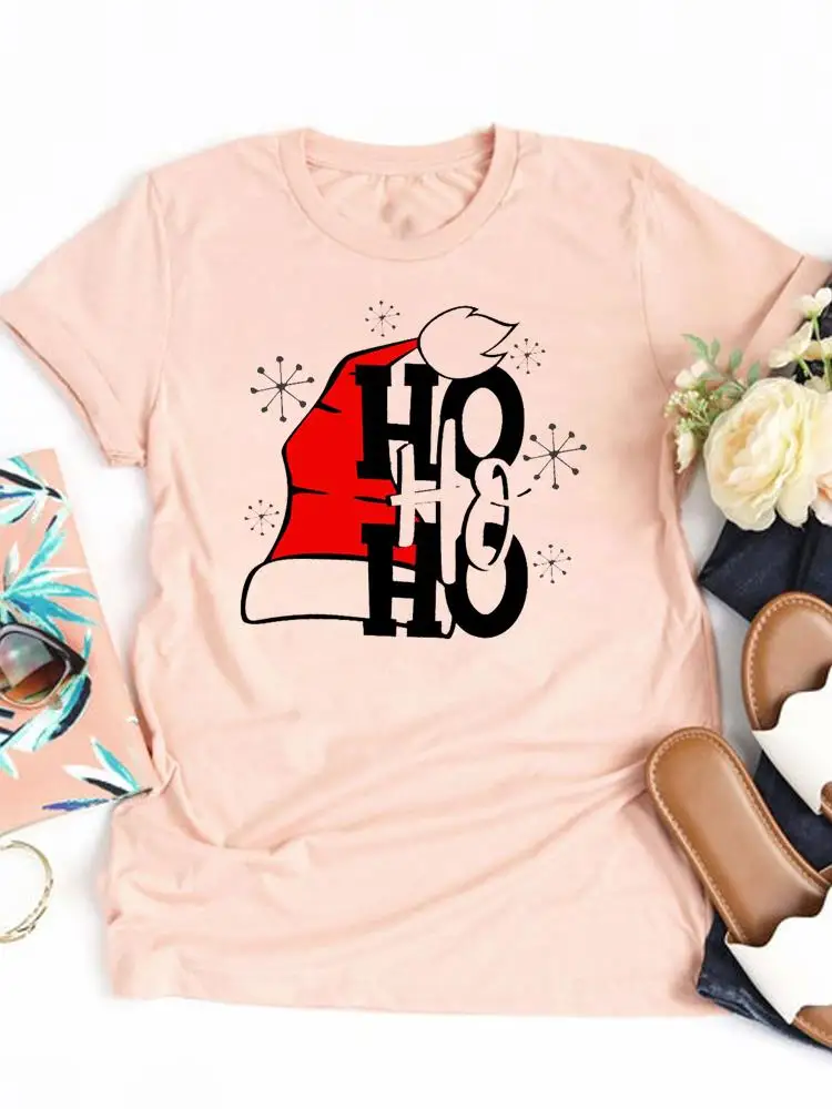 

Merry Christmas Happy New Year Graphic T-shirt Women Hat Letter Lovely Clothing Clothes Fashion Basic Tee Top Print T Shirt
