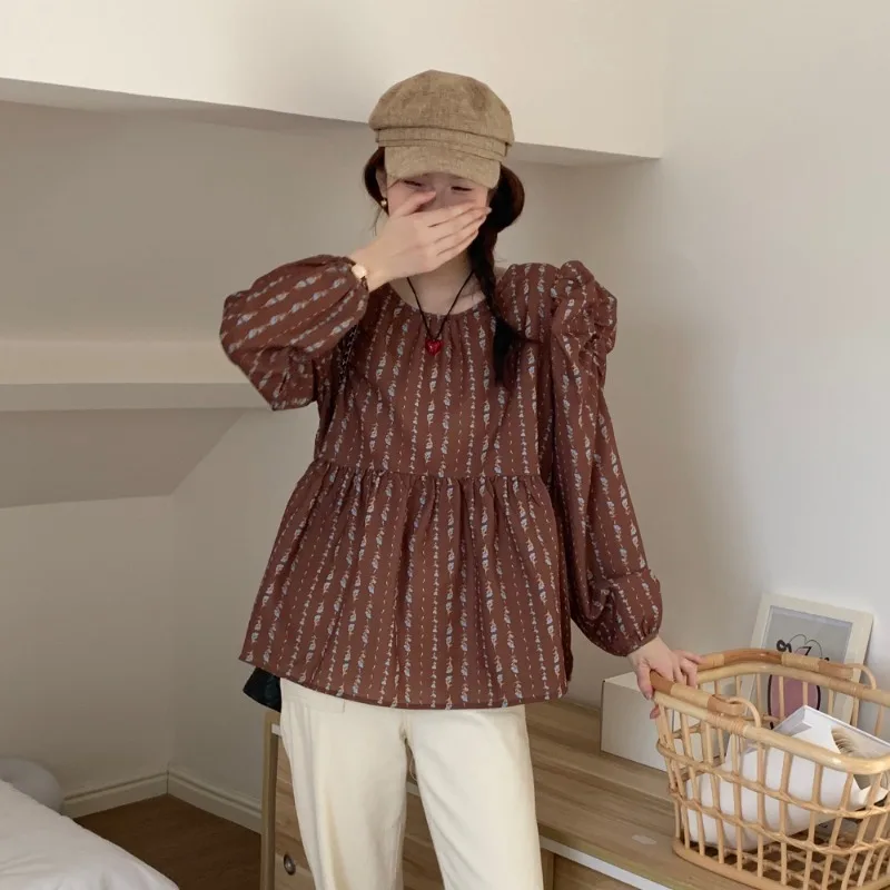 Рубашка женская свободного покроя с цветочным принтом повседневная хлопковая