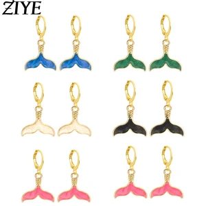 Cute Beauty Fishtail Pendants Drop Earrings for Women Alloy Enamel Charms Dangle Earrings Beach Holiday Jewelry Gifts Wholesales