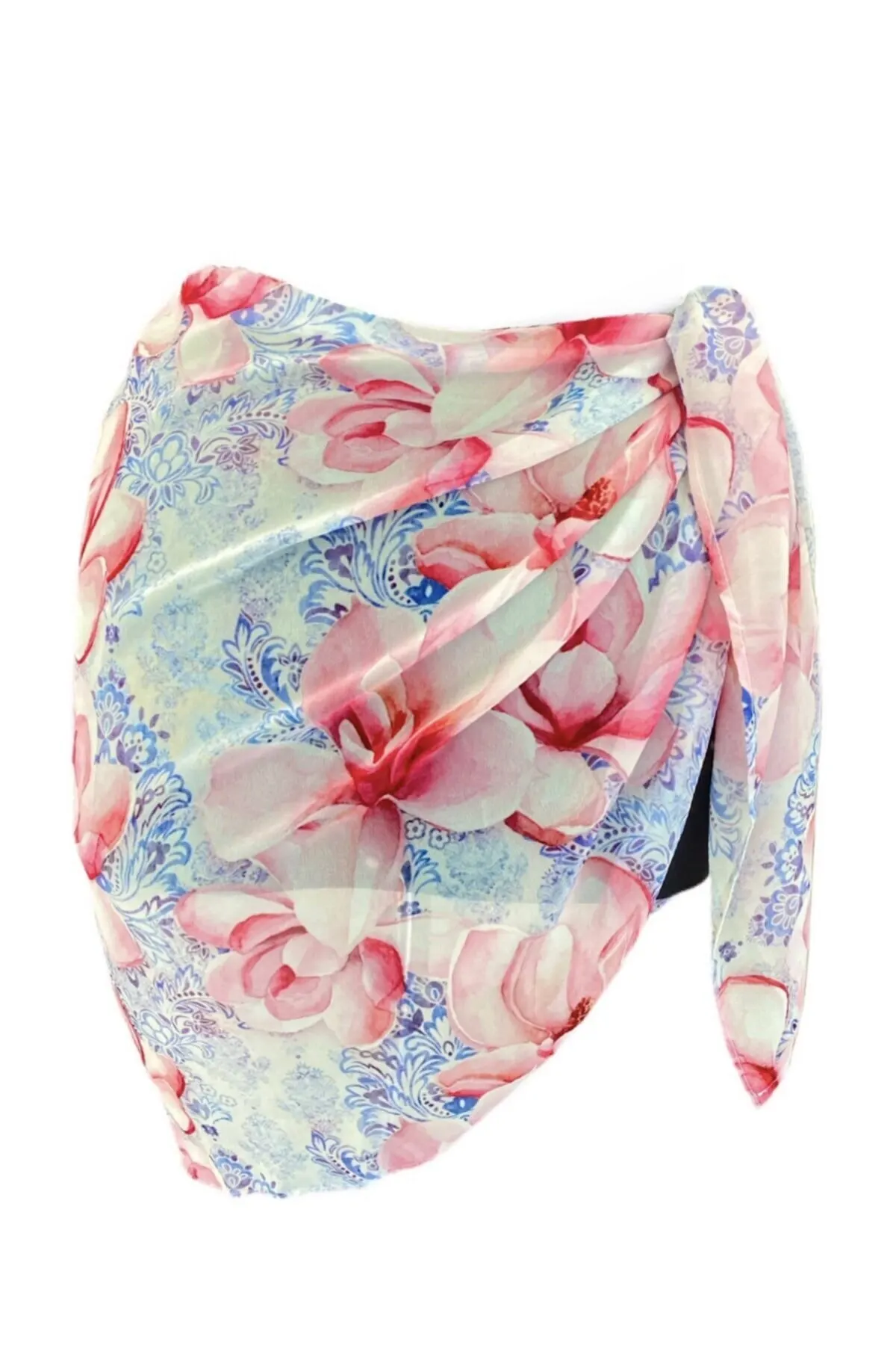 

Women's Pareo Pink Floral Pattern Tie Short Swimwear Cover Dress Sexy Tunic Suit Beachwear Female Beach Bikini Cover