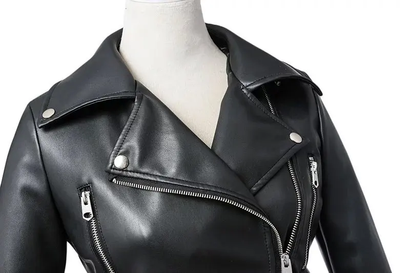 Coat High Waist Motorcycle Leather Jacket Short of Breath Slim Leather Jacket  Vintage  Faux Leather  Women Ceketler Manteau