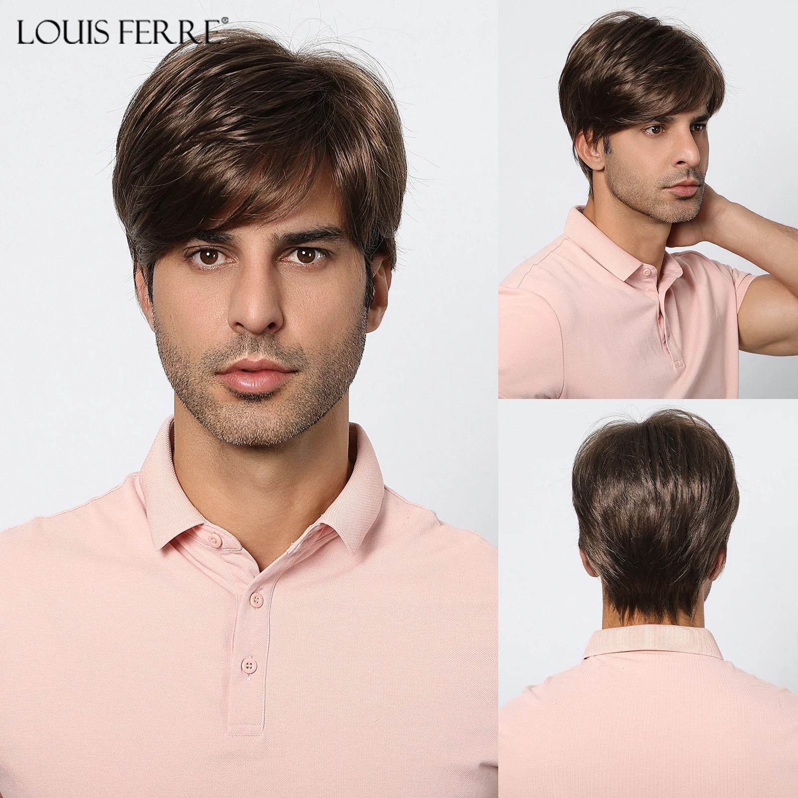 Темно-коричневый короткий парик LOUIS FERRE для мужчин боковая часть синтетический