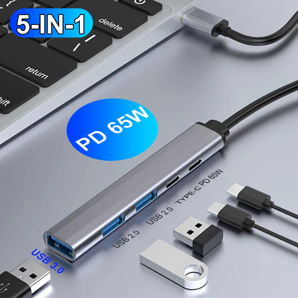 USB-концентратор PD с портом USB Type-C на 3 0 65 Вт 5 портов