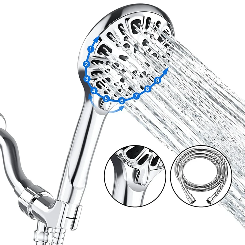 

Shower Head With Handheld, 9 Spray Modes High Pressure Shower Head, 60 Inch Stainless Steel Hose And Shower Head Sets
