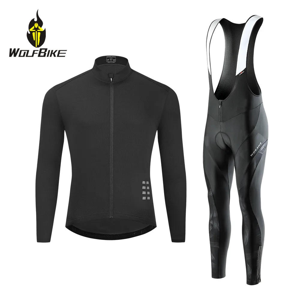 

WOSAWE Men Bicycle Jersey Set Reflective MTB Bike Top Shirts Padded Bib Shorts Trousers Spring Summer Cycling Clothing Suit