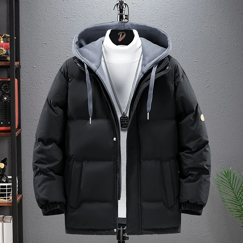 2022 New Cotton Shirt Men's Hong Kong Style Loose Size Two Piece Hooded Coat Fashion Brand Thickened Winter Coat
