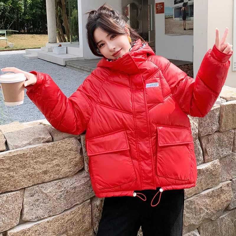 2022 Winter Thicken Warm Coat Puffer Jacket for Women Female Loose Cotton Padded Sequins Hooded Parka Coat