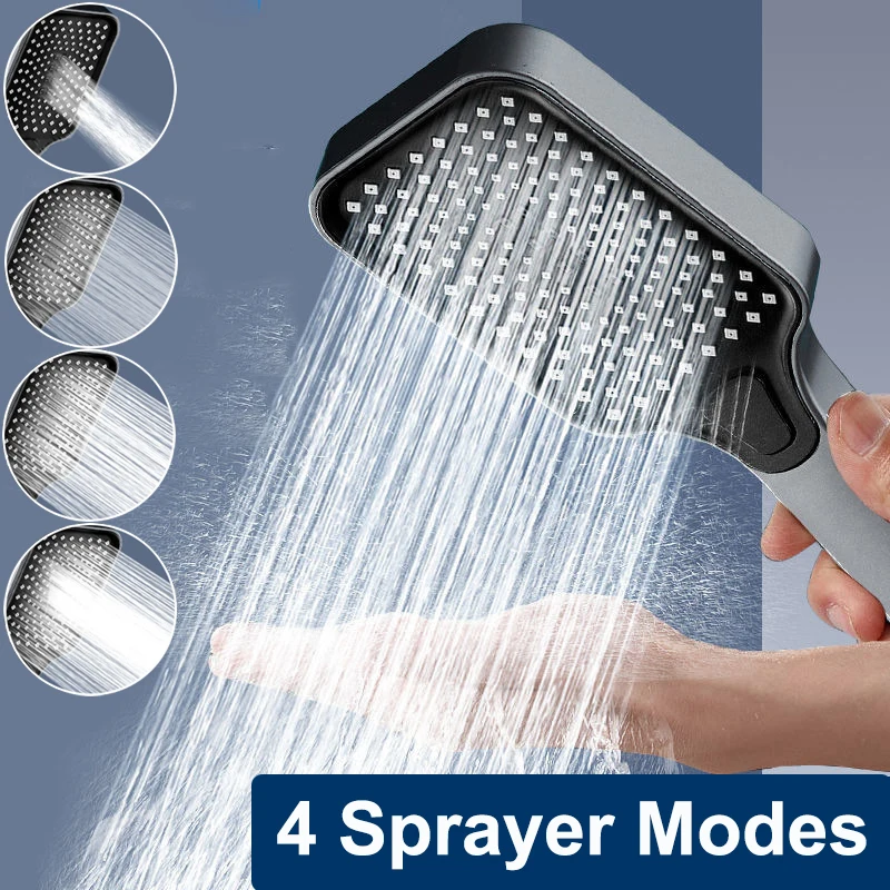 

Silver Grey Black Shower Head 4 Modes Adjustable Self-cleaning One-Key Cut Shift High Pressure Showerheads Bathroom Accessories