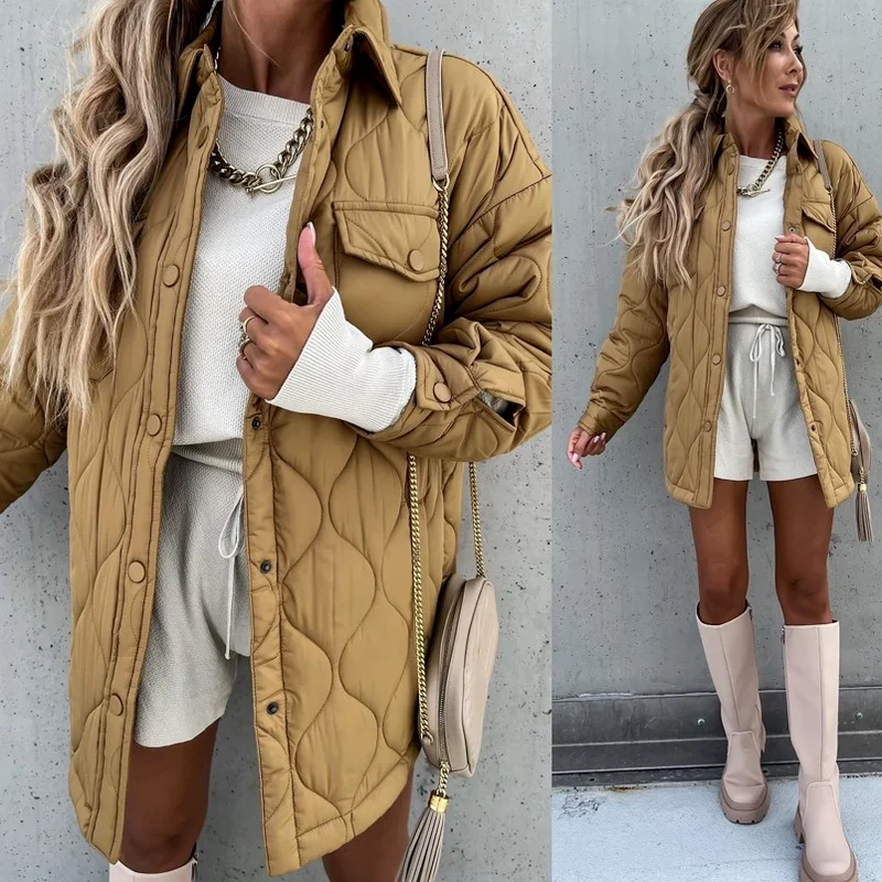 

Yellow Patchwork Long Sleeve Turn Down Collar Women Jacket Button Pocket Green Autumn Winter Streetwear Female Top[s Coat 2021
