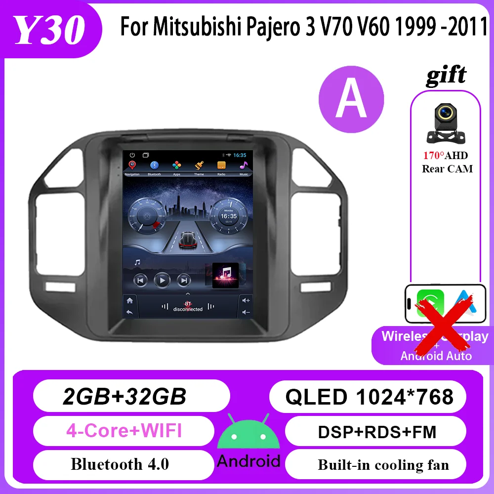 

9,7-дюймовый автомобильный радиоприемник Android 15, стерео для Mitsubishi Pajero 3 V70 V60 1999-2011, автомультимедийный плеер, GPS, беспроводной Carplay 2Din DVD