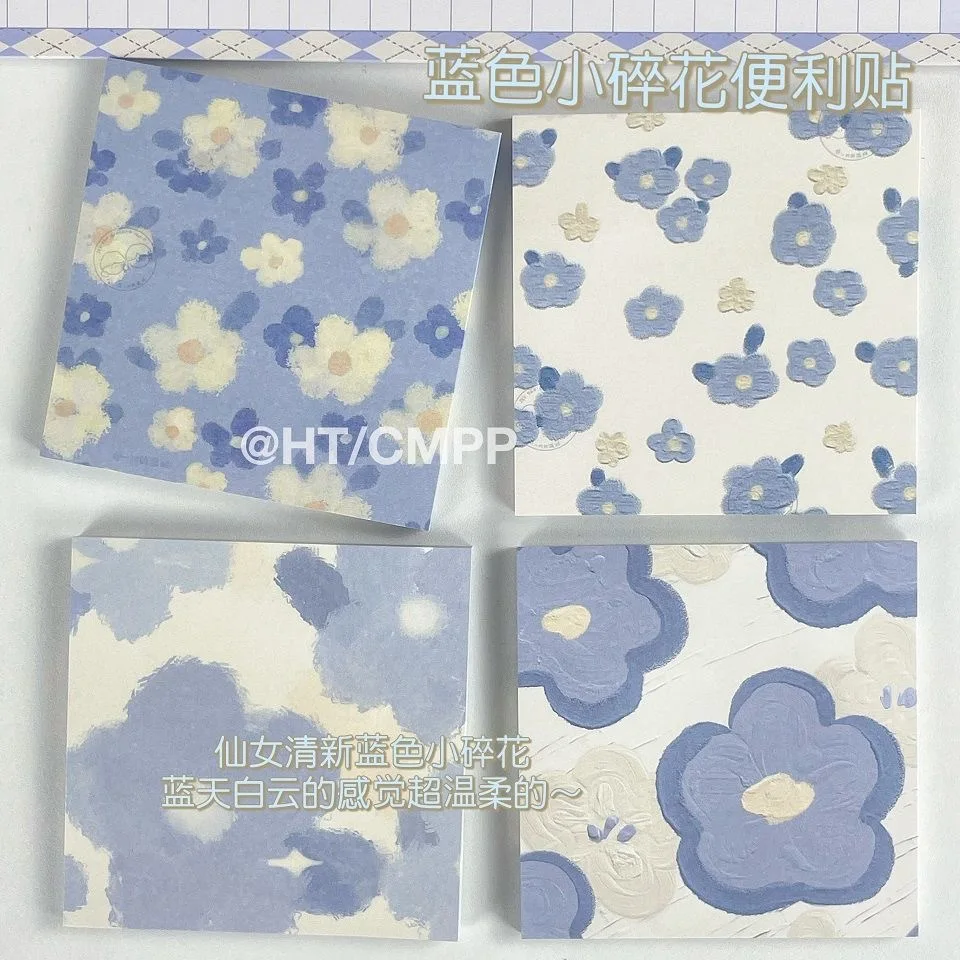 

50 Sheets/pack Cute Blue Flower Memo Pad Message Notes Decorative Notepad Note Check List Memo Kawaii Stationery Office Supplies