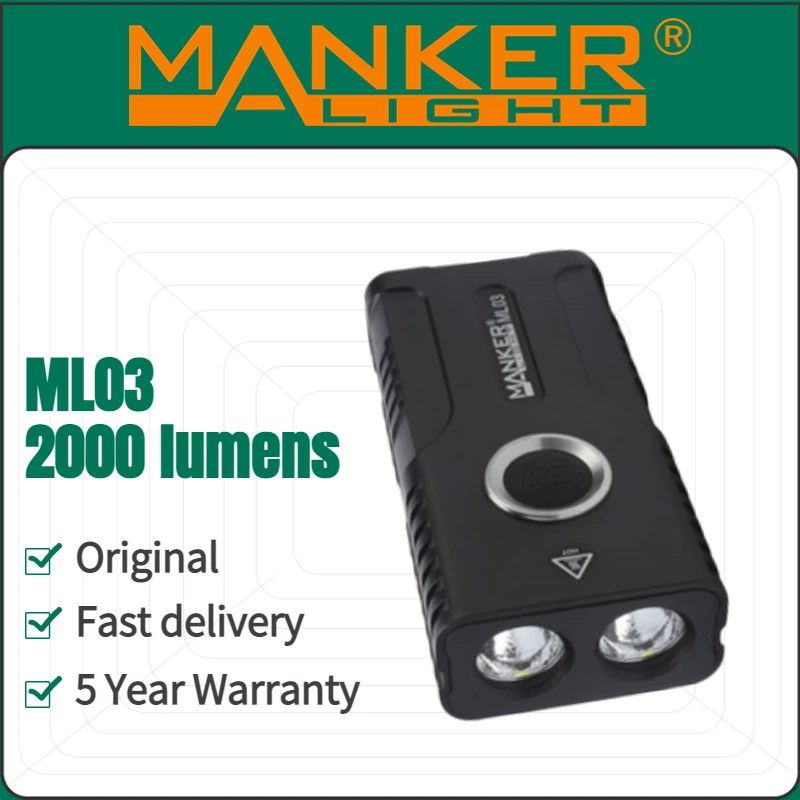Портативный фонарик Manker ML03, 2000 люмен, встроенный аккумулятор 2400 мАч с магнитным хвостом