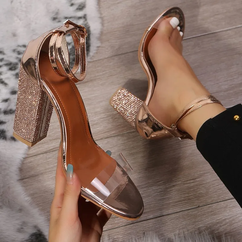 

Summer New Women's Sandals 2023 Fashion Open Toe High Heels Ankle Straps Shoes Party Wedding Chunky Heel Dress Women's Shoes
