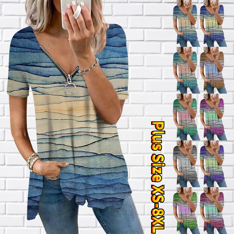 

Женская футболка с коротким рукавом, V-образным вырезом и принтом