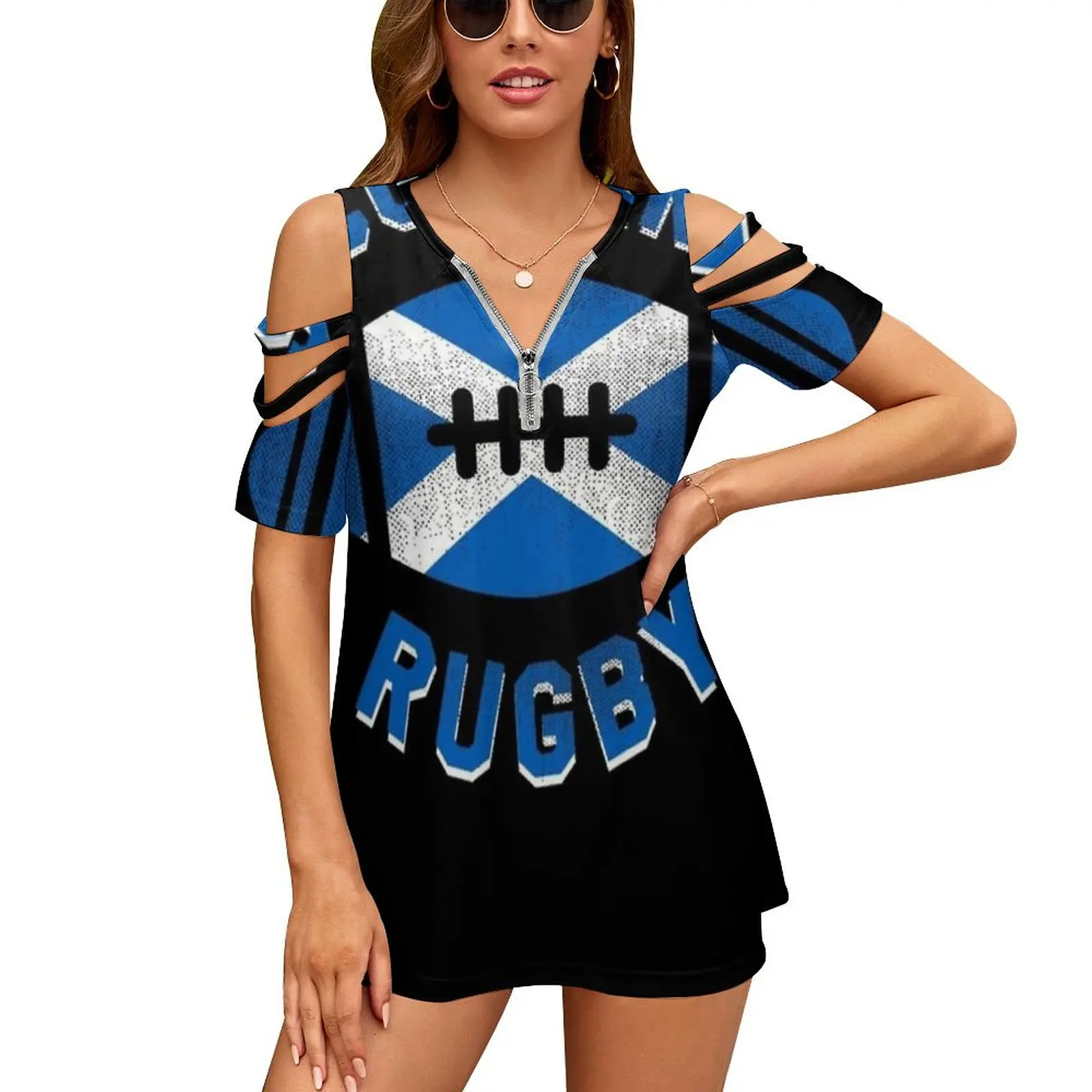 

Шотландская рубашка для регби | Футболка для регби | Новая модная женская рубашка с открытыми плечами на молнии для регби