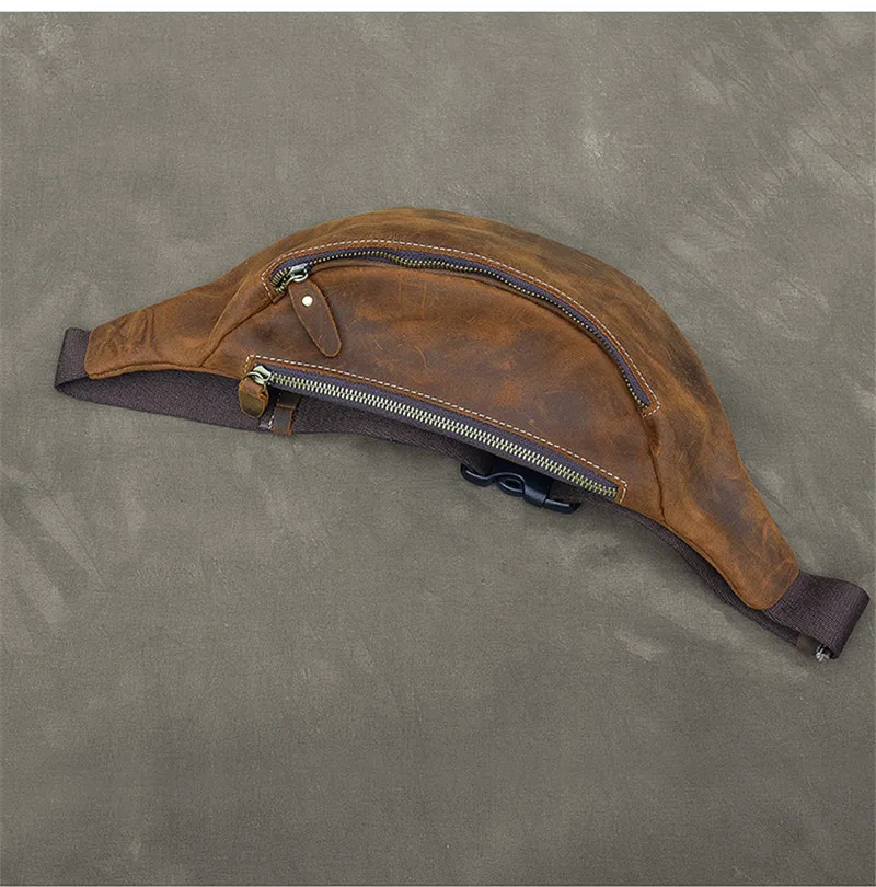 Vintage crazy horse cowhide men's chest bag simple casual genuine leather crossbody bag waist pack outdoor daily light fanny bag