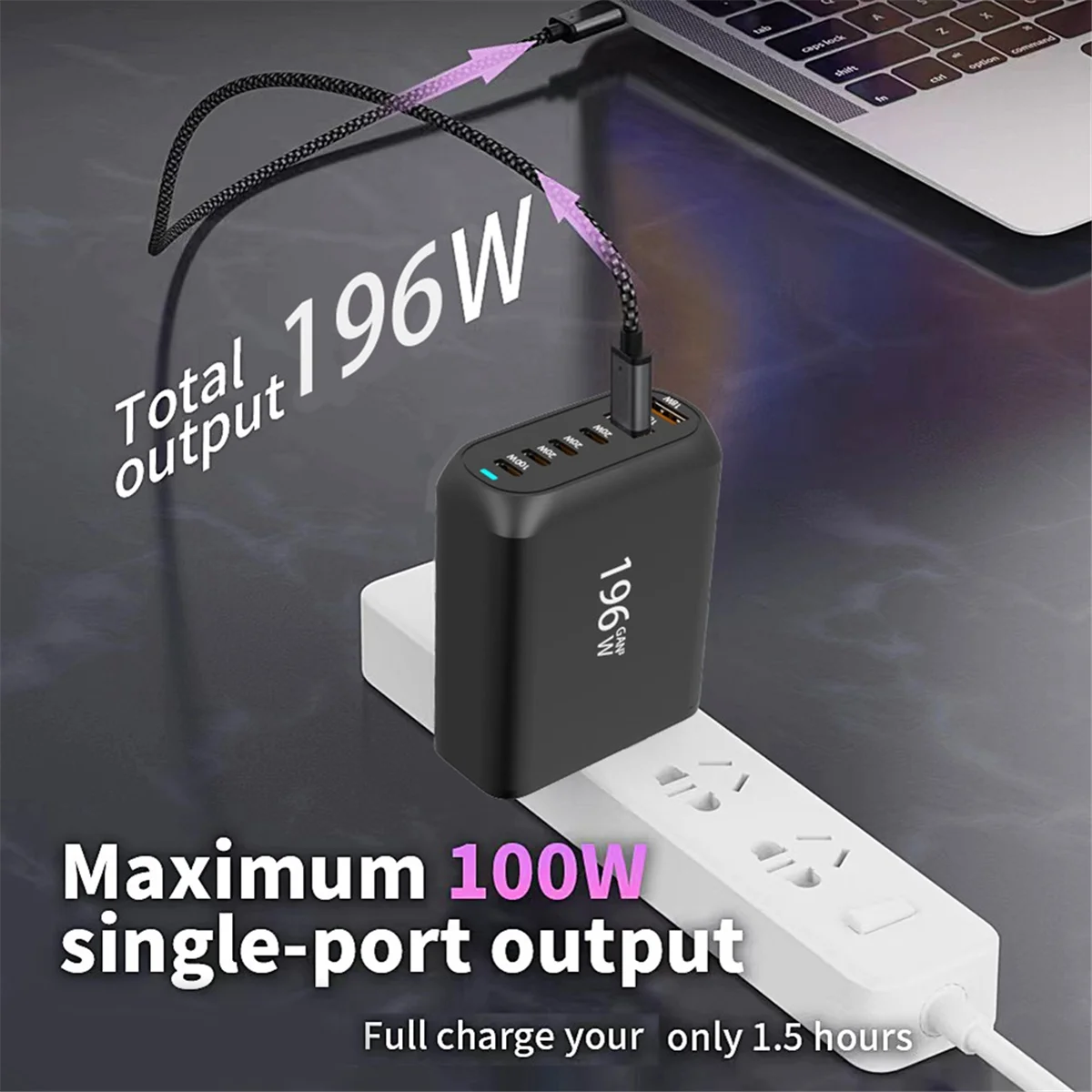 Зарядное устройство GaN USB C 196 Вт адаптер питания для быстрой зарядки 100 6 портов